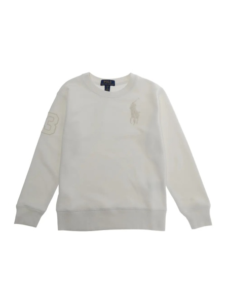 Pulover KNIT-PULLOVER-SWEATSHIRT White Long Sleeve Sweater with Round Neck and Embroidered Logo for Men