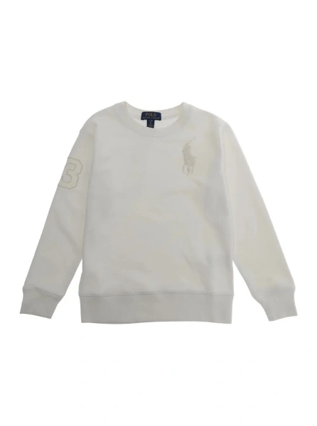 Pulover KNIT-PULLOVER-SWEATSHIRT White Long Sleeve Sweater with Round Neck and Embroidered Logo for Men