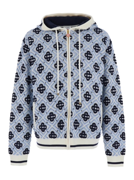 Pulover Light blue Hooded sweatshirt with drawstring and all-over logo motif in wool Man