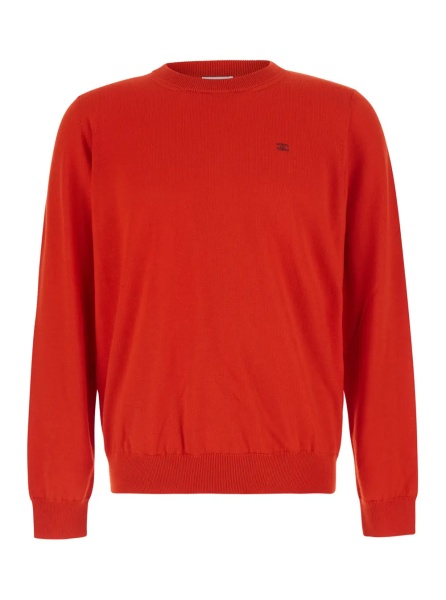 Pulover Red Crewneck Sweater with Logo on Chest in Wool for Men