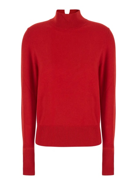 Pulover Red High-neck Sweater with Logo Patch on the Back in Wool and Cashmere for Women