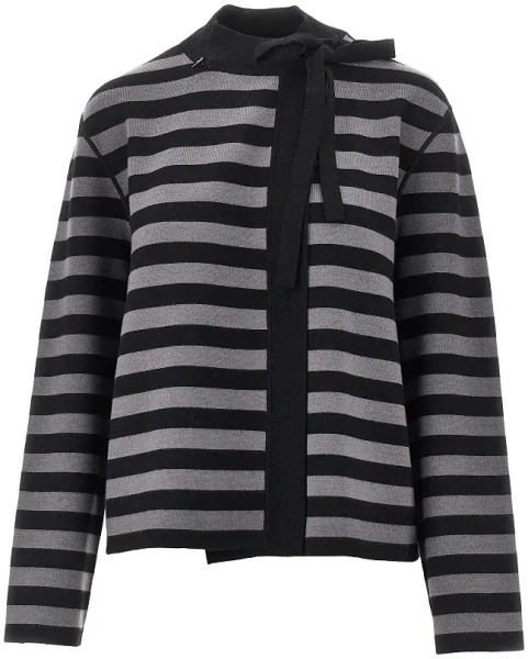 Pulover Self-tie closure striped wool cardigan