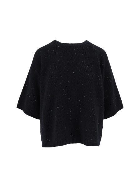 Pulover SEQUIN PLATINUM CREWNECK SHORT SLEEVE SWEATER