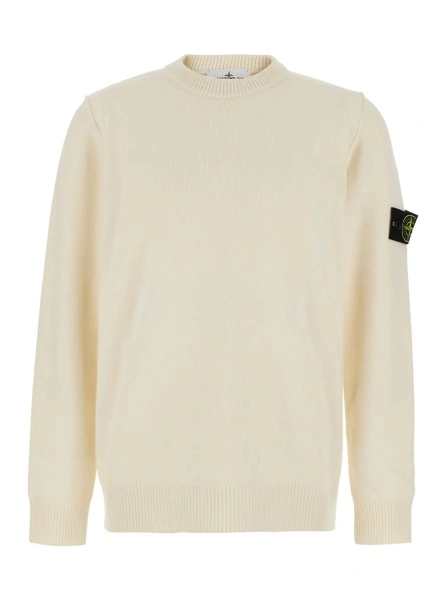 Pulover Stone Island alb din lana