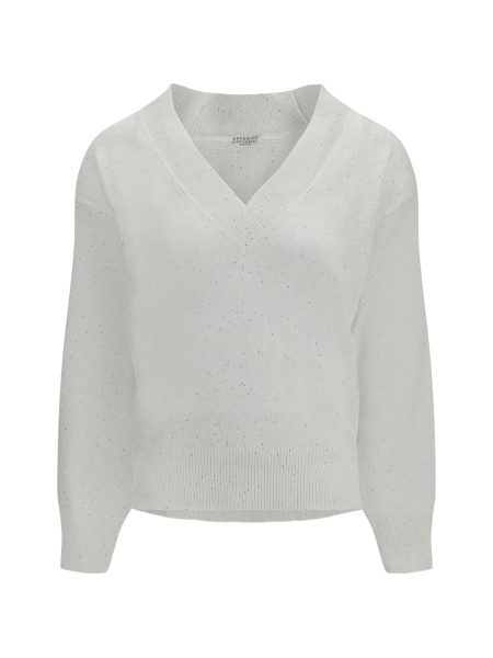 Pulover tricotat Brunello Cucinelli alb