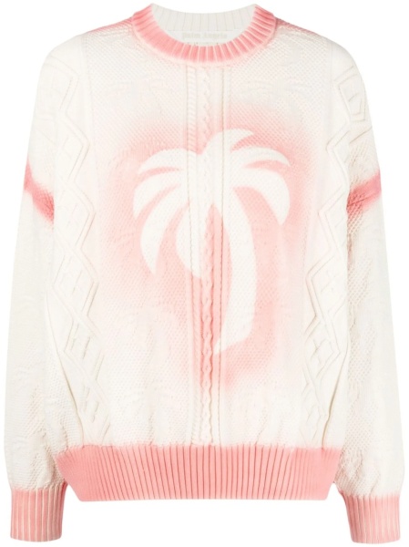 Pulover tricotat Palm Angels Sprayed alb