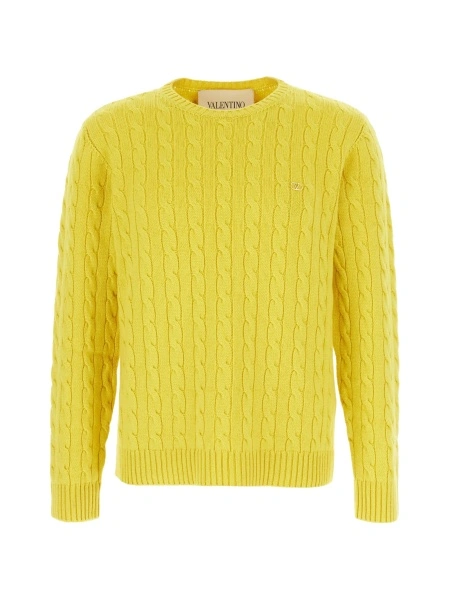 Pulover tricotat Valentino Garavani galben din casmir