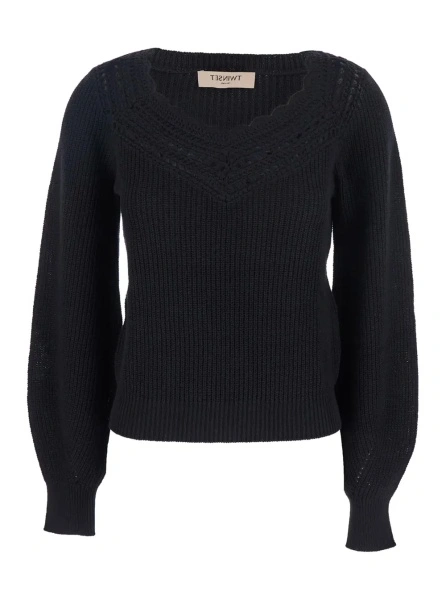 Pulover TWINSET negru din lana si bumbac