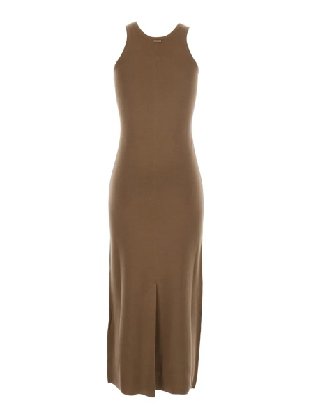Rochii 'Aceri' Brown Dress with Round Neck and Rear Single Slit in Wool Woman