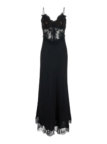 Rochii black Long dress with lace embroidery and spaghetti straps in fabric for women