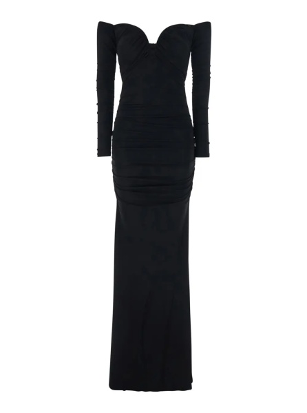 Rochii Black Off Shoulder Dress with Ruffles in Stretch Viscose for Women