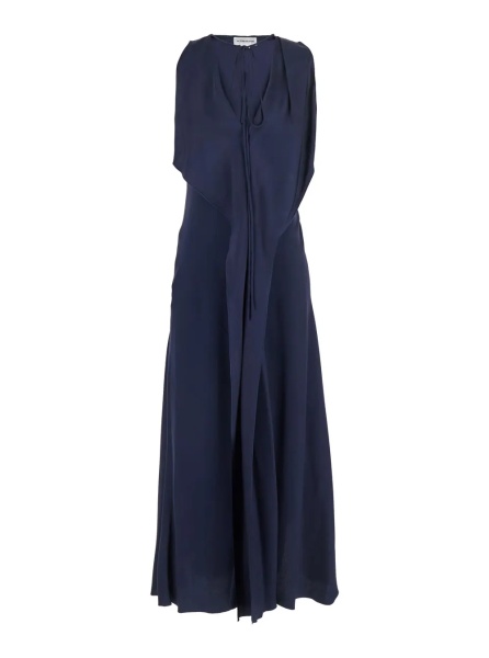 Rochii Blue Sleeveless Long Dress with V Neck in Fabric Woman