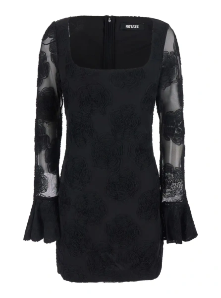Rochii FLOWER MESH LS MINI DRESS with polyester details and black color for women