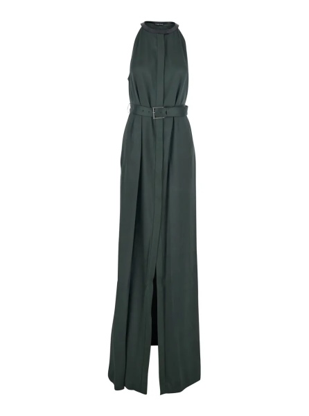 Rochii Green Long Dress with Halterneck and Front Belt in Viscose Blend for Women