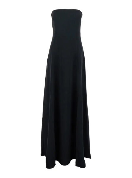 Rochii 'Helena' Black Long Dress with Bare Shoulder and Flared Hem in Twill Woman