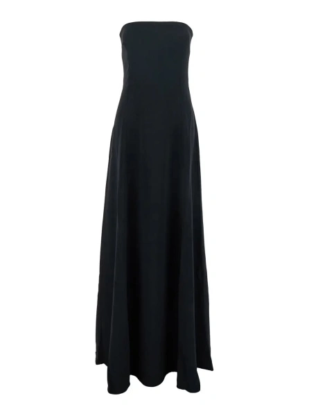 Rochii 'Helena' Black Long Dress with Bare Shoulder and Flared Hem in Twill Woman