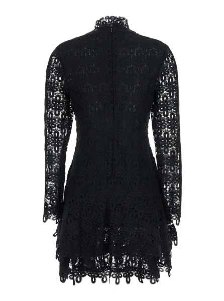 Rochii 'Joy' Black Mini Dress with high neck and all-over lace embroidery in Tech Fabric for women