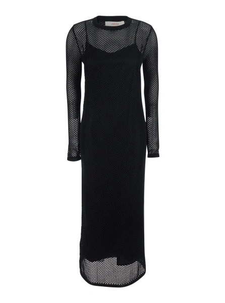 Rochii Long Black Dress with Long Sleeves and Perforated Details