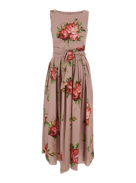 Rochii Pink Dress with Floral Print and Zip Closure at the Back in Cotton for Women