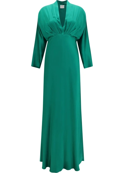Rochii Silk satin Long Dress with royal V-neck