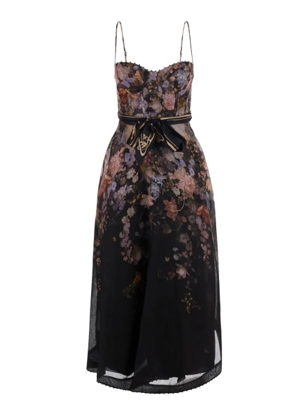 Rochii 'Valiant' black Dress with Spaghetti straps and all-over floral print in linen and silk blend for women