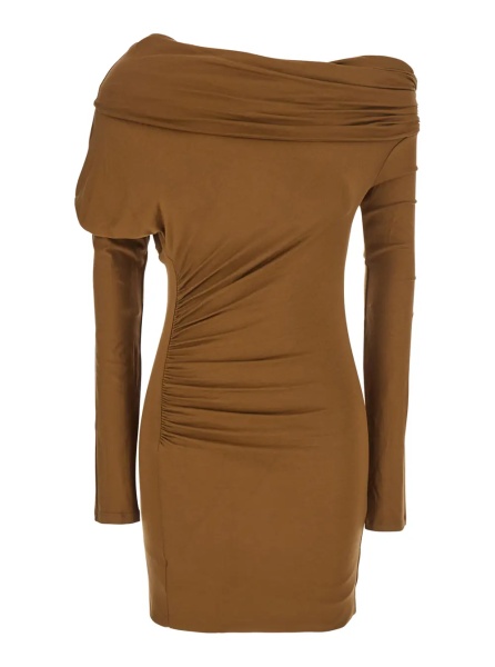 Rochii 'Zoe' Beige Dress with Asymmetrical Design and Draped Detail in Fabric Woman