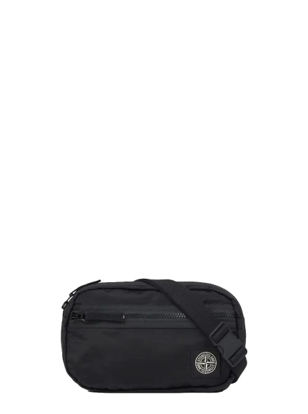 Rucsac Black Belt Bag with Adjustable Straps and Logo Patch on the Front in Tech Fabric for Men