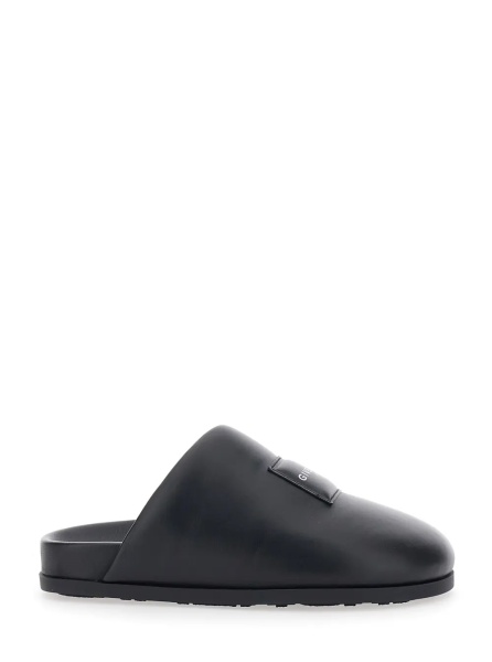 Saboti Black Mules with Asymmetrical Design and Padded Leather Logo Women