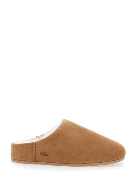 Saboti 'Elea' Beige Mules with Logo Lettering on the Side and Shearling Lining in Suede Woman