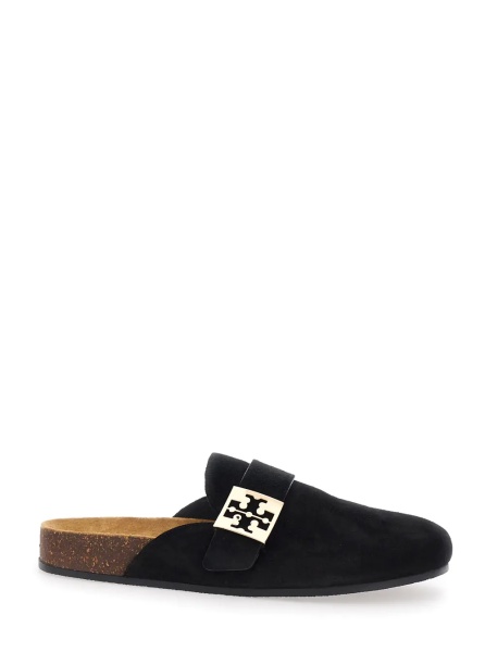 Saboti 'Mellow' Black Slip-On Mules with Gancini buckle in Suede Black Women