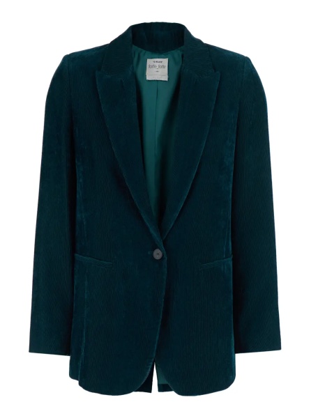 Sacou Blue single-breasted Jacket with Peak revers in corduroy for women