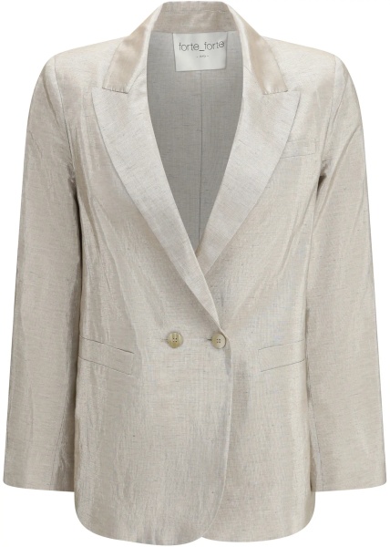 Sacou Double-Breasted Jacket in linen and lurex with jewel buttons