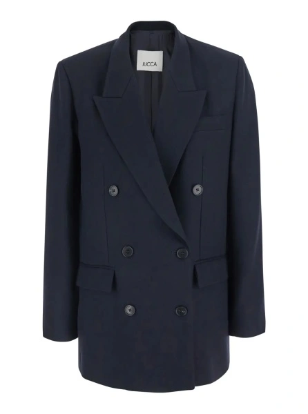 Sacou Double-breasted Jacket with Elegant Details in Blue for Women