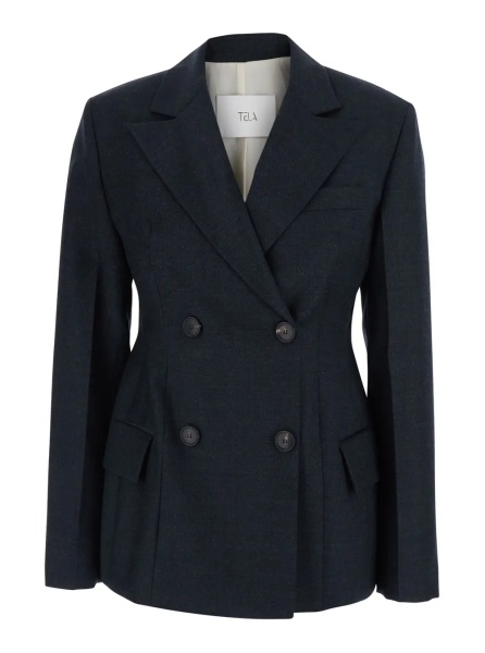Sacou 'Florence' Grey Double-breasted Jacket with Notched revers in wool blend for women
