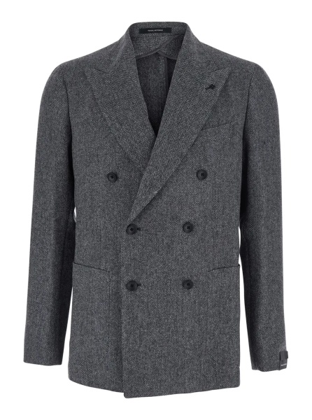 Sacou 'Montecarlo' Grey Double-Breasted Jackets with Pockets and Raw-Edge Hem in wool Men