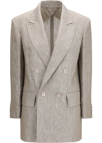 Sacou Olimpia double-breasted chevron linen Blazer