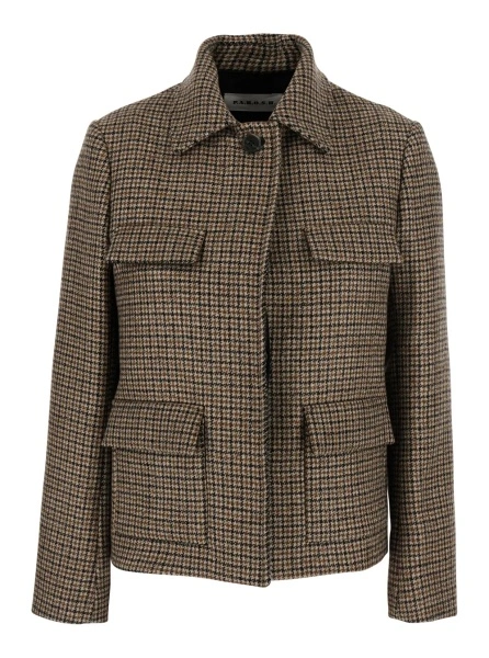 Sacou P.A.R.O.S.H. Beige Jacket with classic collar and all-over check motif in wool for women