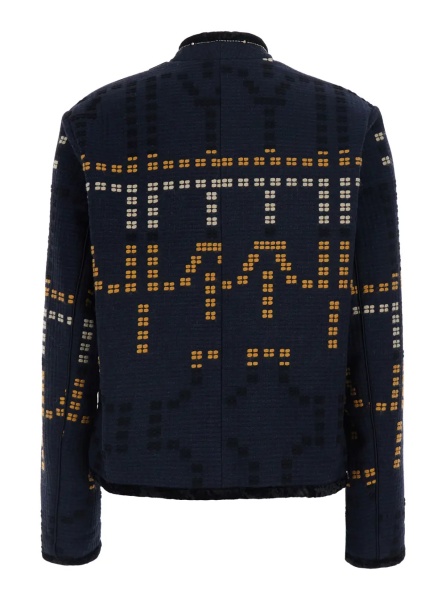 Sacou 'Samarcanda' Black Jacket with geometric embroidery with beads in blend cotton for women