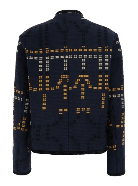 Sacou 'Samarcanda' Black Jacket with geometric embroidery with beads in blend cotton for women