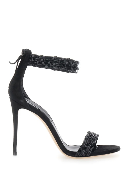 Sandale Black Heeled Sandals with Beaded details in Suede for Women