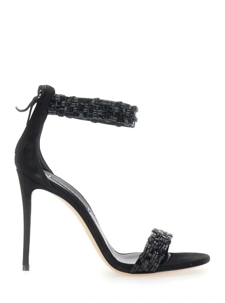 Sandale Black Heeled Sandals with Beaded details in Suede for Women