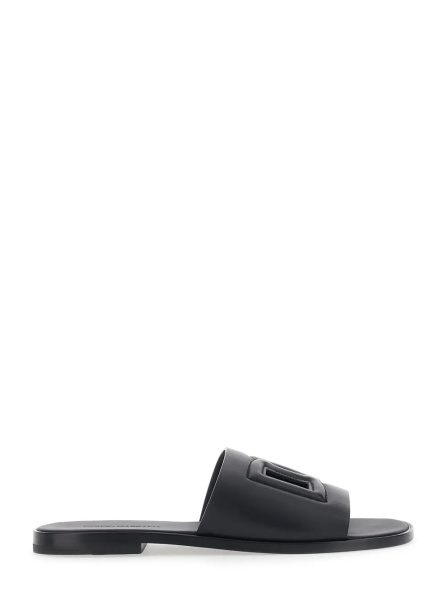 Sandale Black Leather Cut-Out Logo Detail Sandals for Men