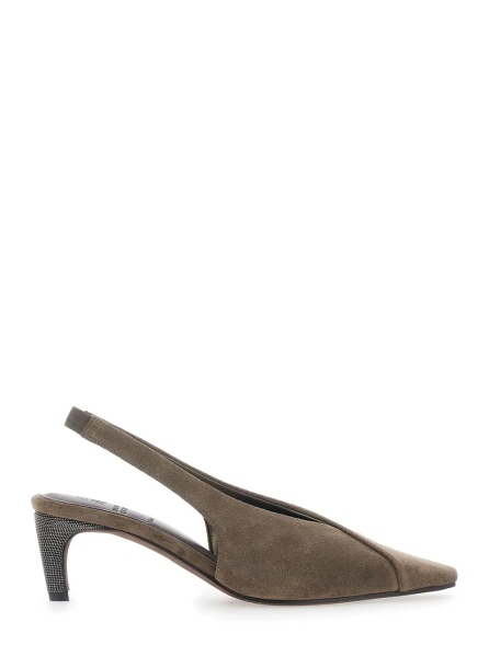 Sandale Brown Square-toe heeled sandals with Monil detail in suede for women