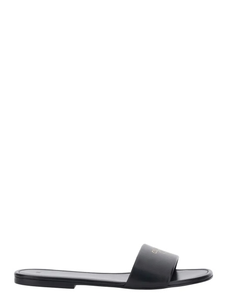 Sandale Women's Black Leather 'Slide' Sandals with Logo Lettering on the Front