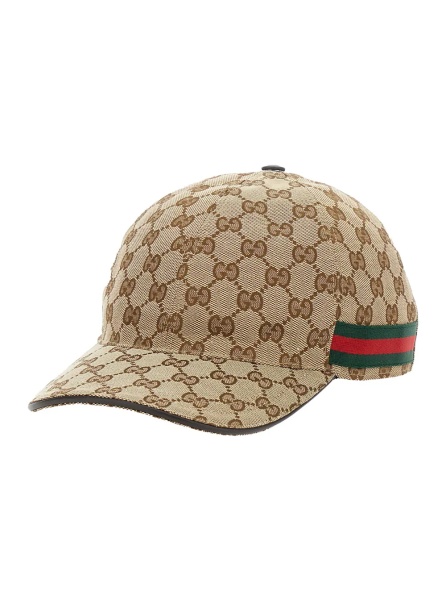 Sapca Beige Baseball Cap with Web Detail on the Side in GG Canvas for Men