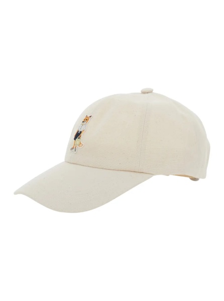 Sapca MAISON KITSUNÉ White Baseball Cap with Fox Head Patch on the Front and Logo Lettering on the Back in Cotton for Men