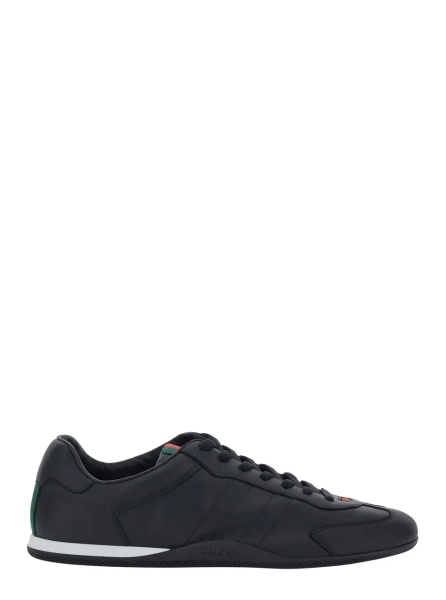 Sneakers Black Low Top Sneakers with Web Detail in Leather for Men