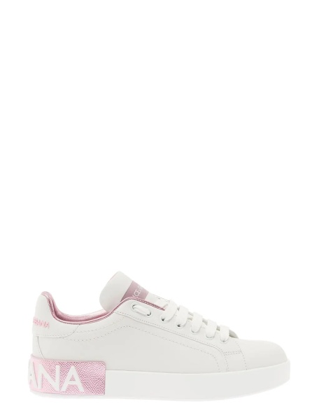 Sneakers 'Portofino' White and Pink Low Sneakers with logo in Leather for Women