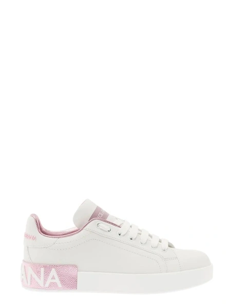 Sneakers 'Portofino' White and Pink Low Sneakers with logo in Leather for Women