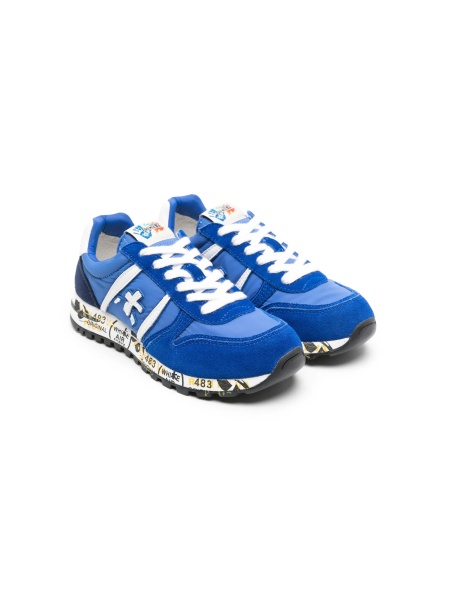 Sneakers Premiata albastri din material textil si piele intoarsa